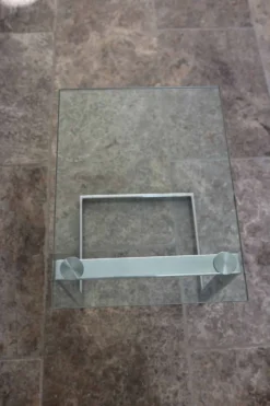 Table d’appoint verre, chrome « Gebra », années 80, étiquette d'origine