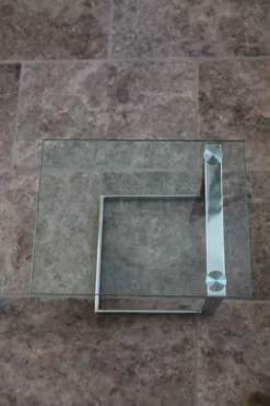 Table d’appoint verre, chrome « Gebra », années 80, étiquette d'origine