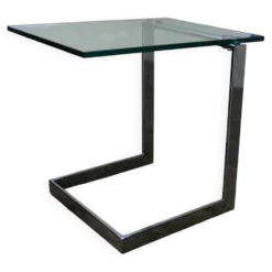 Table d’appoint verre, chrome « Gebra », années 80, étiquette d'origine