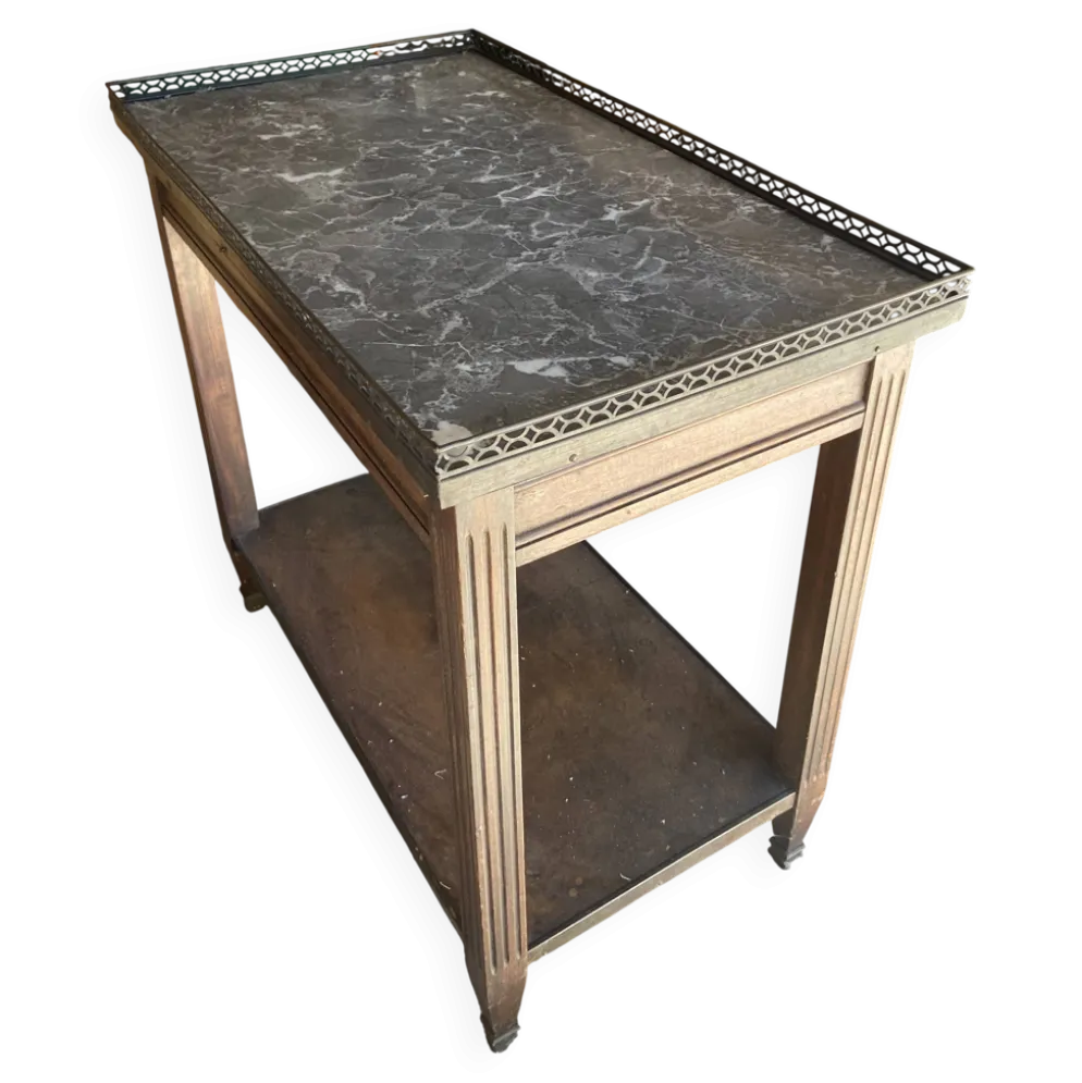 Table d’appoint vintage en bois et plateau marbré