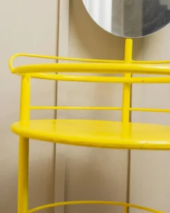 Table d’appoint vintage en métal avec miroir, années 1960 - étagère jaune multifonction d’Italie