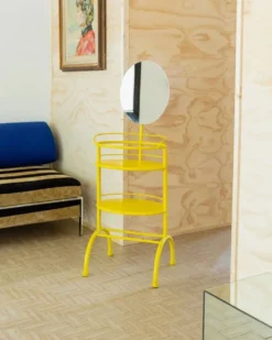 Table d’appoint vintage en métal avec miroir, années 1960 - étagère jaune multifonction d’Italie