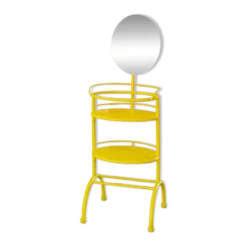 Table d’appoint vintage en métal avec miroir, années 1960 - étagère jaune multifonction d’Italie
