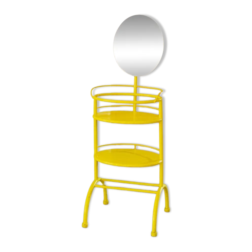 Table d’appoint vintage en métal avec miroir, années 1960 - étagère jaune multifonction d’Italie