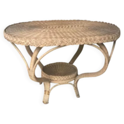 Table d'appoint vintage en rotin et osier tressé