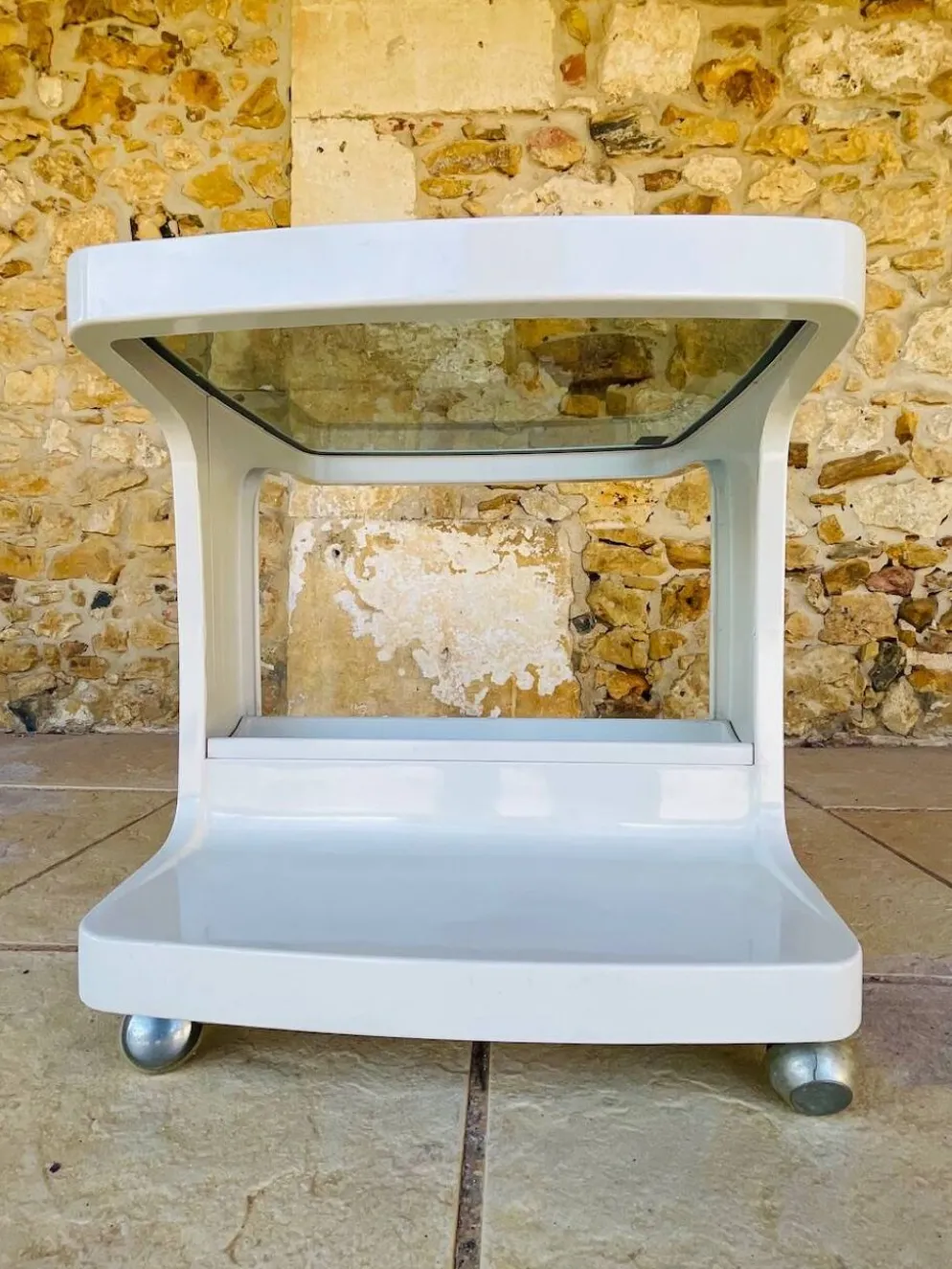 Table d'appoint Vintage sur roulettes avec rangement, édition Flair 1970s
