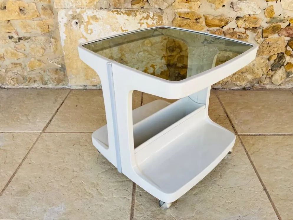Table d'appoint Vintage sur roulettes avec rangement, édition Flair 1970s