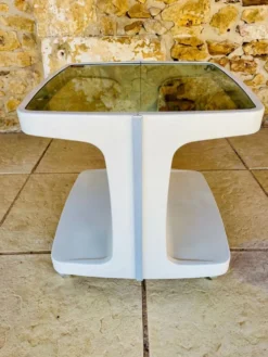 Table d'appoint Vintage sur roulettes avec rangement, édition Flair 1970s