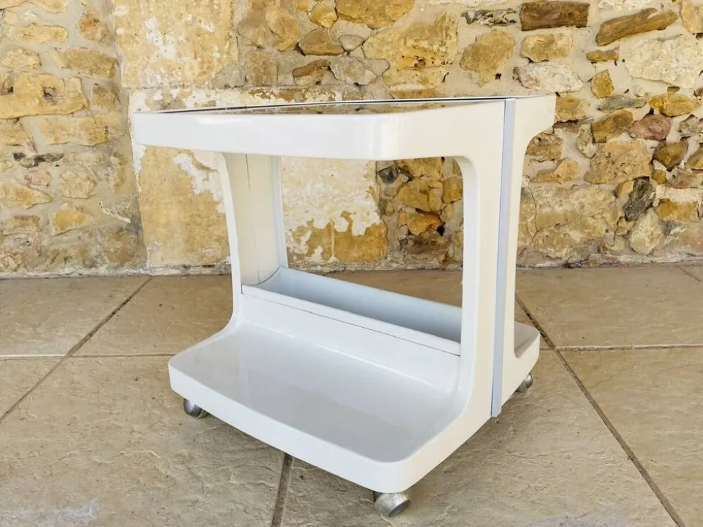 Table d'appoint Vintage sur roulettes avec rangement, édition Flair 1970s