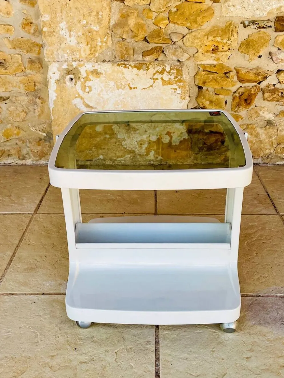 Table d'appoint Vintage sur roulettes avec rangement, édition Flair 1970s