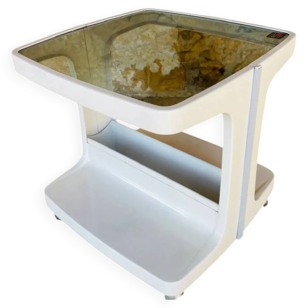 Table d'appoint Vintage sur roulettes avec rangement, édition Flair 1970s