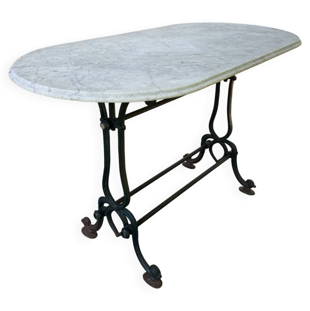 Table de bistro en fonte et marbre d'époque art nouveau