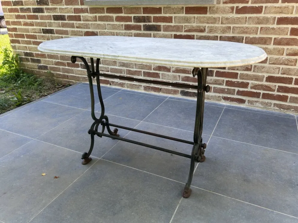 Table de bistro en fonte et marbre d'époque art nouveau