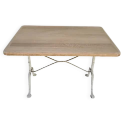 Table de bistrot ancienne en bois aérogommé et fonte