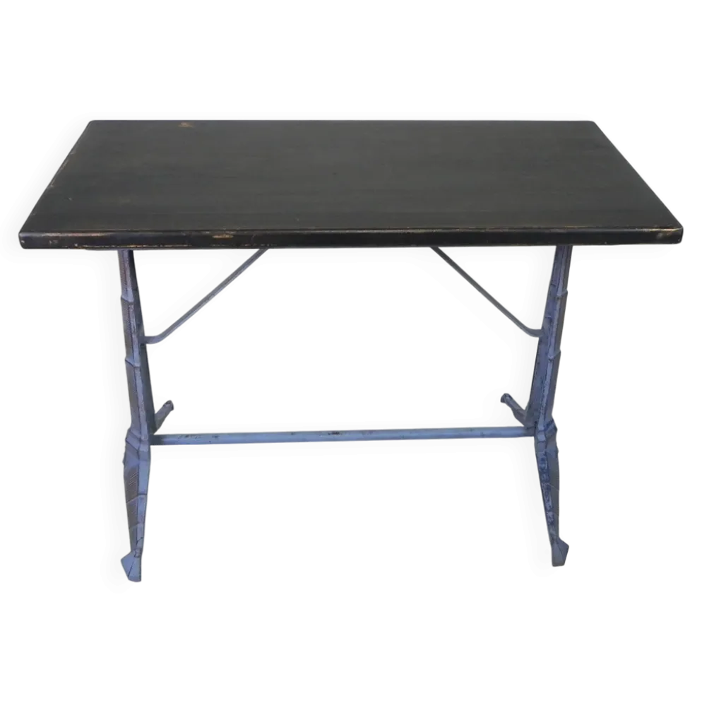 Table de bistrot Art déco avec structure en fonte et plateau en pin, années 1930