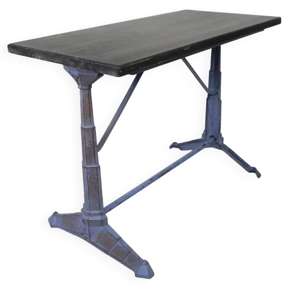 Table de bistrot Art déco avec structure en fonte et plateau en pin, années 1930