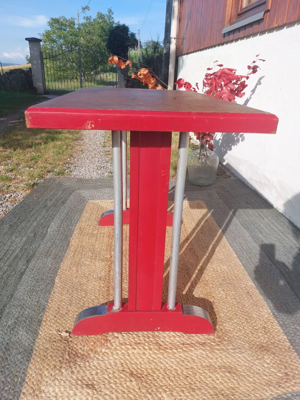 table de bistrot, bois et aluminium
