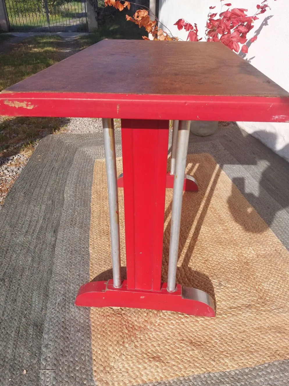 table de bistrot, bois et aluminium