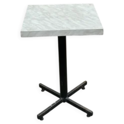 Table de bistrot carré en bois blanc pied central