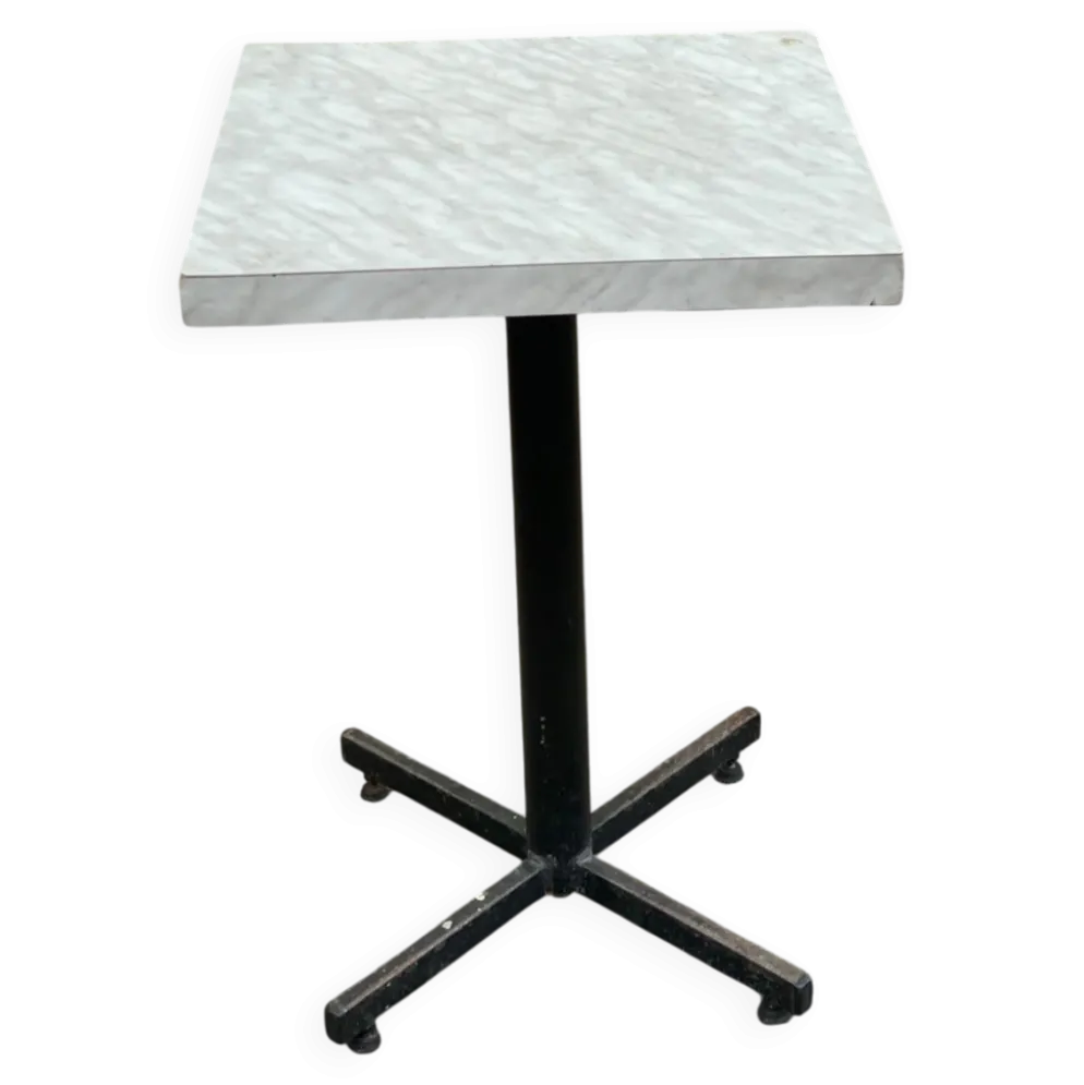 Table de bistrot carré en bois blanc pied central
