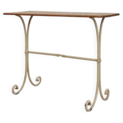 Table de bistrot française du XXe siècle avec base en fonte et plateau en chêne