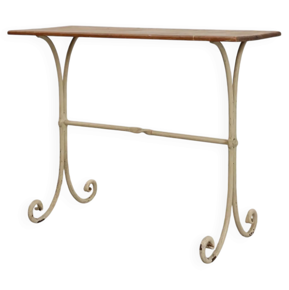 Table de bistrot française du XXe siècle avec base en fonte et plateau en chêne
