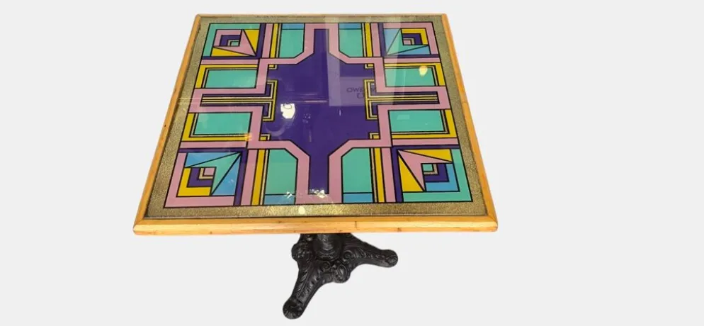 Table de bistrot à plateau peint à la main par Bing, Cannes, années 1990
