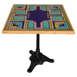 Table de bistrot à plateau peint à la main par Bing, Cannes, années 1990