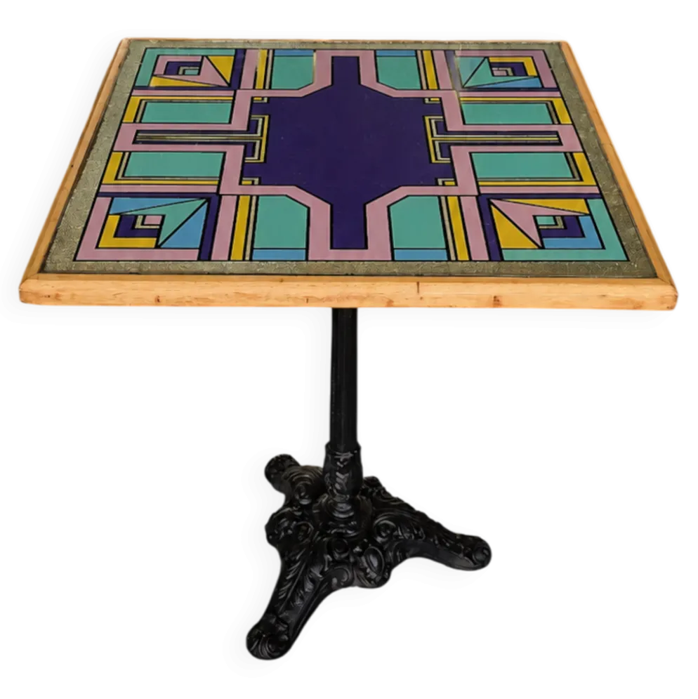 Table de bistrot à plateau peint à la main par Bing, Cannes, années 1990