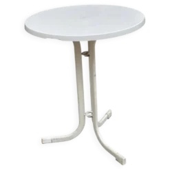 Table de bistrot ronde bois et acier blanc pied central tulipe 60cm