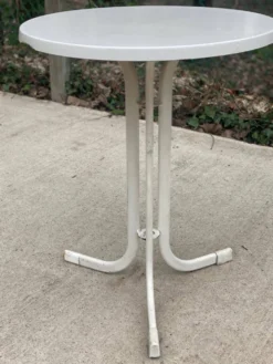 Table de bistrot ronde bois et acier blanc pied central tulipe 60cm