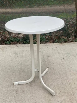 Table de bistrot ronde bois et acier blanc pied central tulipe 60cm