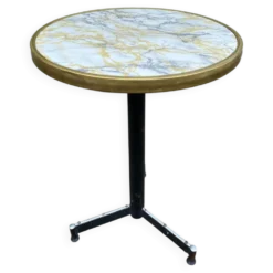 Table de bistrot ronde pied central effet marbre doré et acier noir 60cm