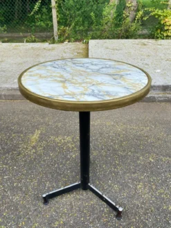 Table de bistrot ronde pied central effet marbre doré et acier noir 60cm