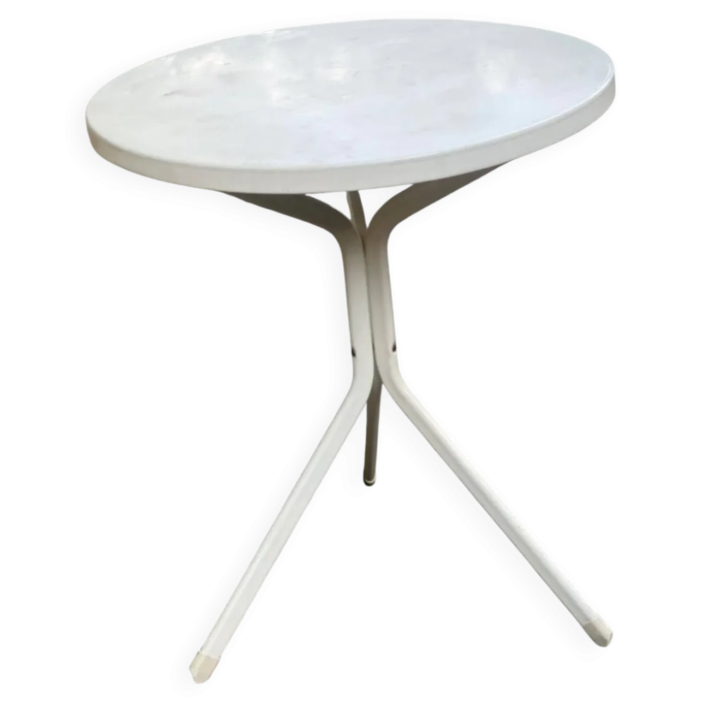 Table de bistrot ronde tripode blanche en acier 60cm