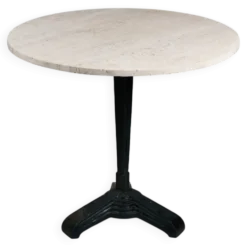 Table de bistrot/salle à manger en travertin vintage avec base en métal. (B)
