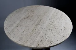 Table de bistrot/salle à manger en travertin vintage avec base en métal. (B)