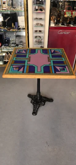 Table de bistrot vintage à plateau peint Bing, Cannes, années 1990