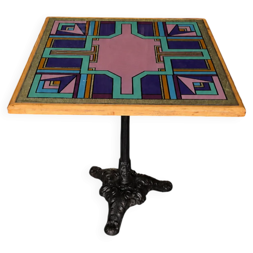 Table de bistrot vintage à plateau peint Bing, Cannes, années 1990