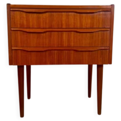 Table de chevet danoise en teck avec trois tiroirs, années 1960