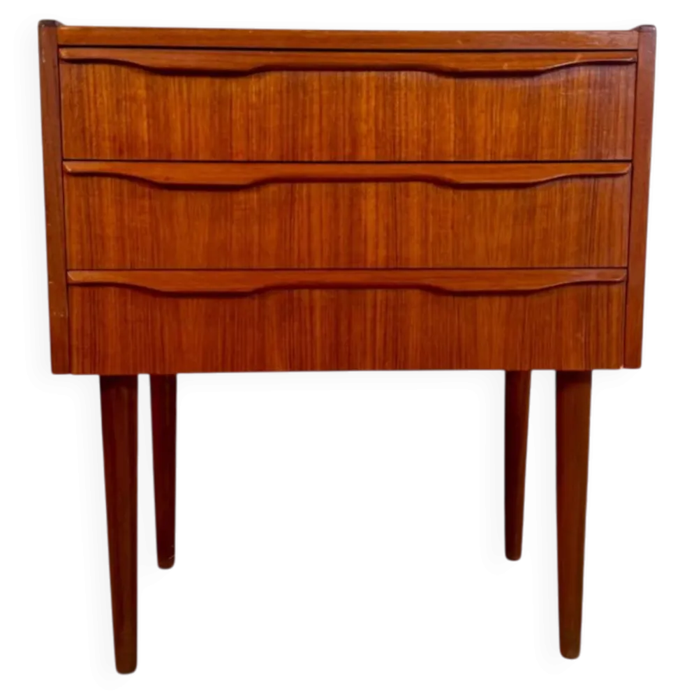 Table de chevet danoise en teck avec trois tiroirs, années 1960