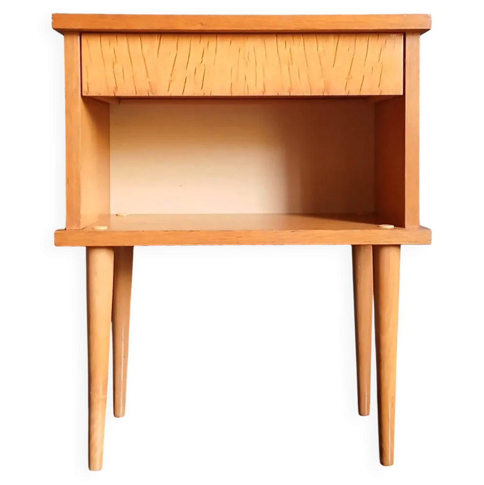 Table de chevet en placage de chêne doré. Vers 1970
