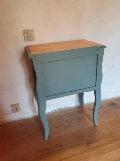 Table de chevet / Guéridon rénové Vert Sauge & Bois brut
