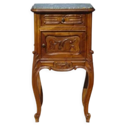 Table de chevet Louis XV en noyer avec plateau en marbre
