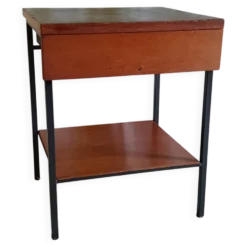 Table de chevet moderniste en bois et métal - années 50/60