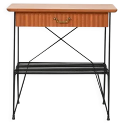 Table de chevet scandinave en acajou et fer par IKEA, modèle 