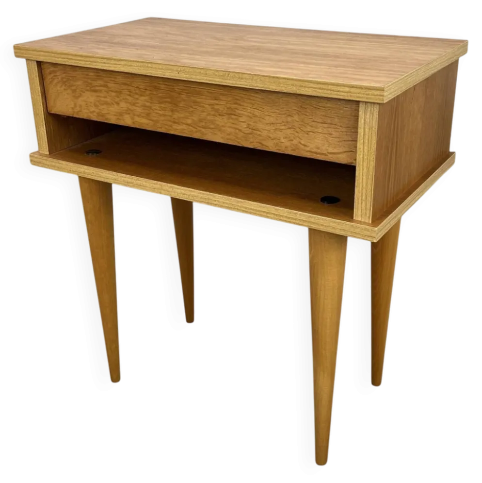 Table de chevet vintage bois blond, années 60