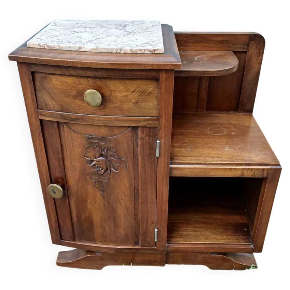 Table de chevet vintage bois et marbre