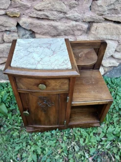 Table de chevet vintage bois et marbre