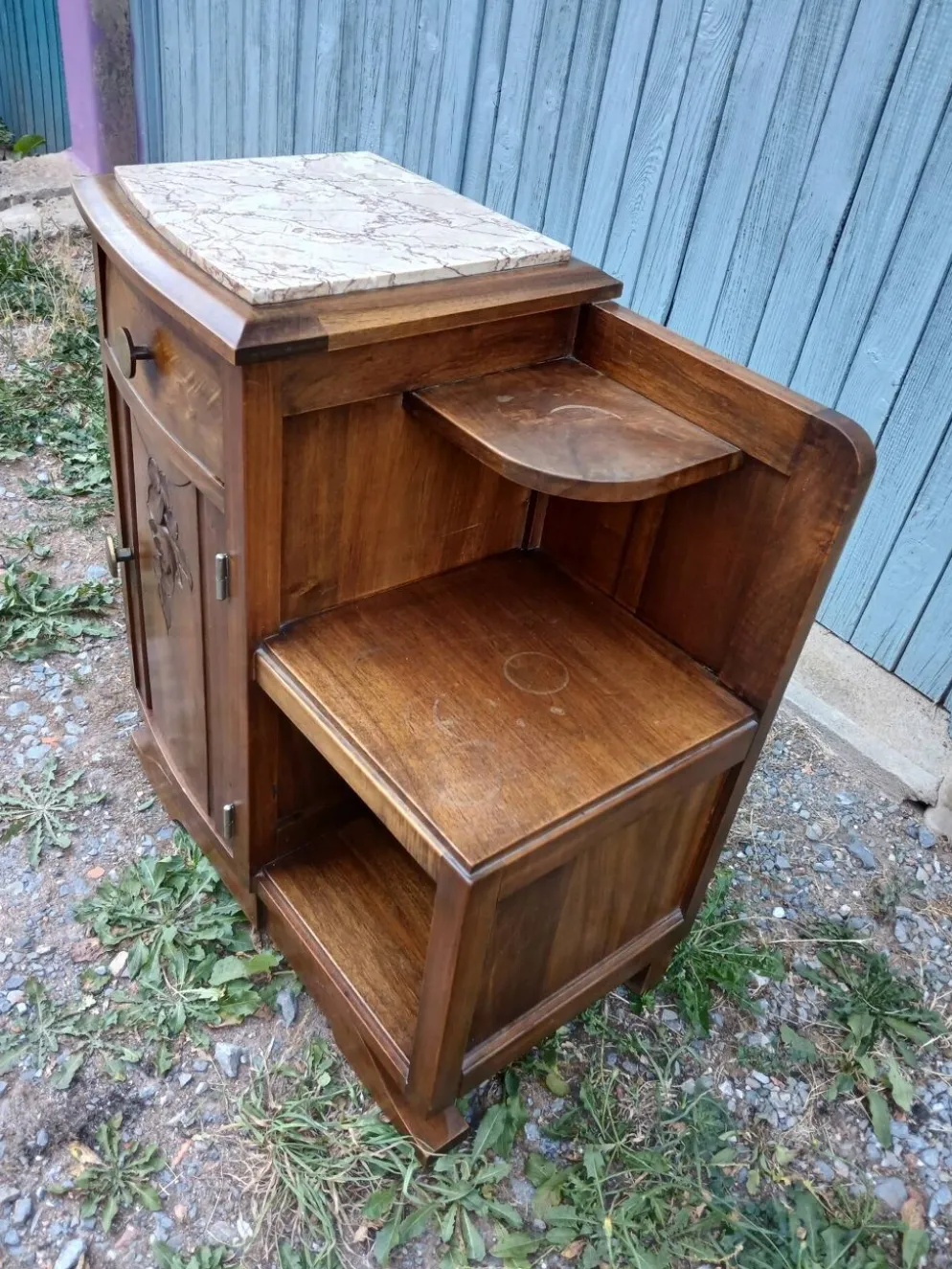 Table de chevet vintage bois et marbre